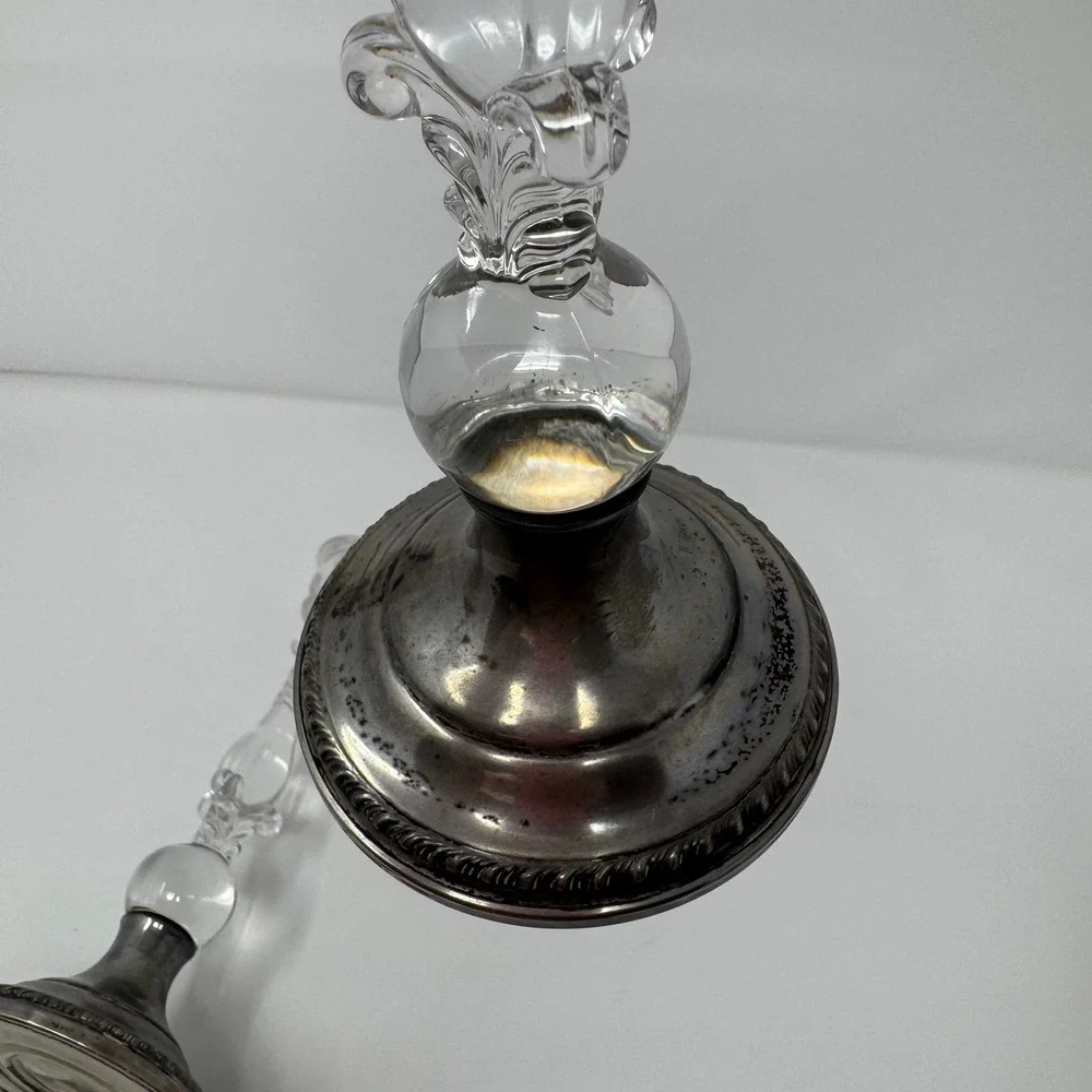 VTG Reed and Barton Weighted Sterling Silver 464 Glass Candlestick Holders Pair